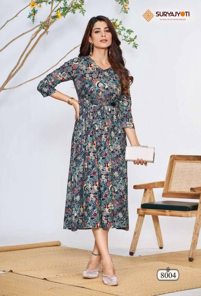 Belt Vol 8 By Suryajyoti Rayon Printed Designer Kurti Suppliers In India
